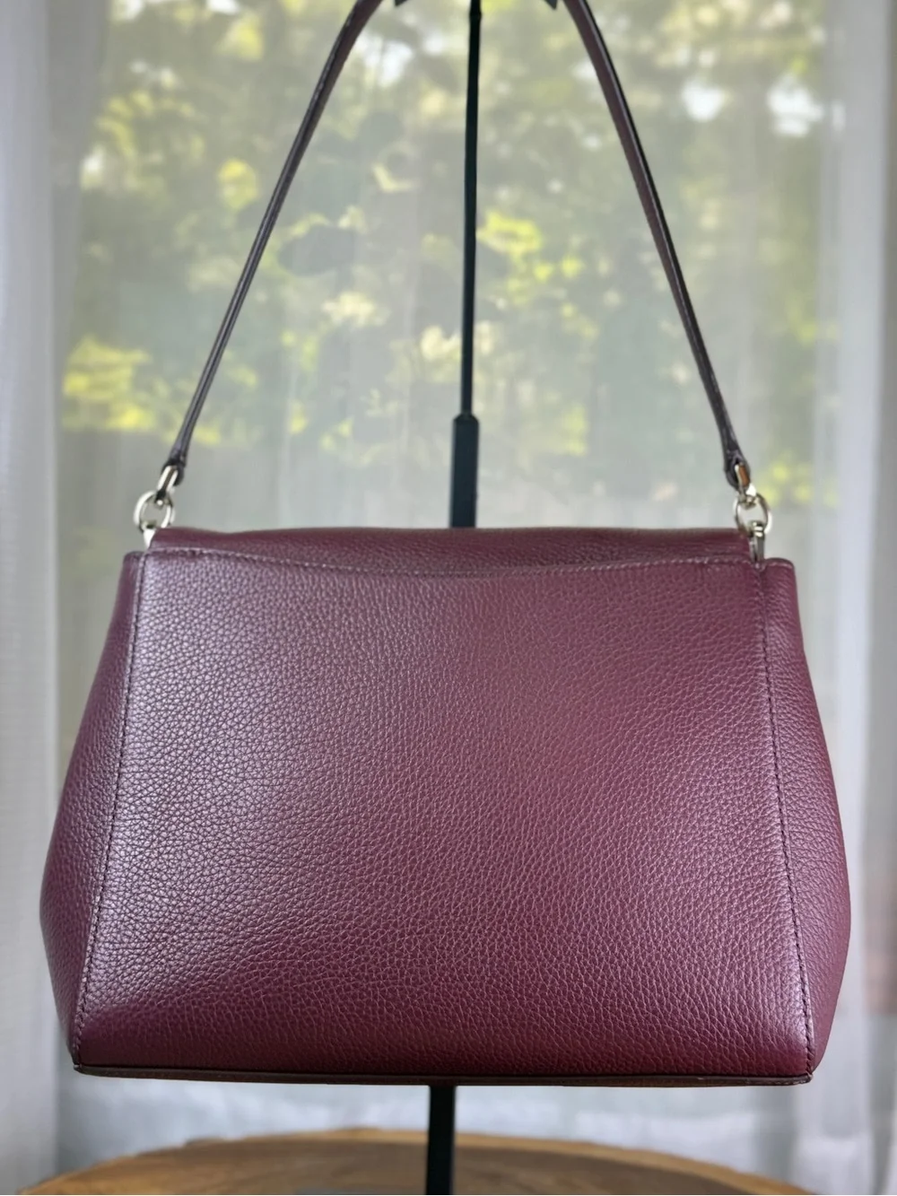 Kate Spade Leila Medium Flap Shoulder Bag Burgundy Leather + Crossbody Strap EUC